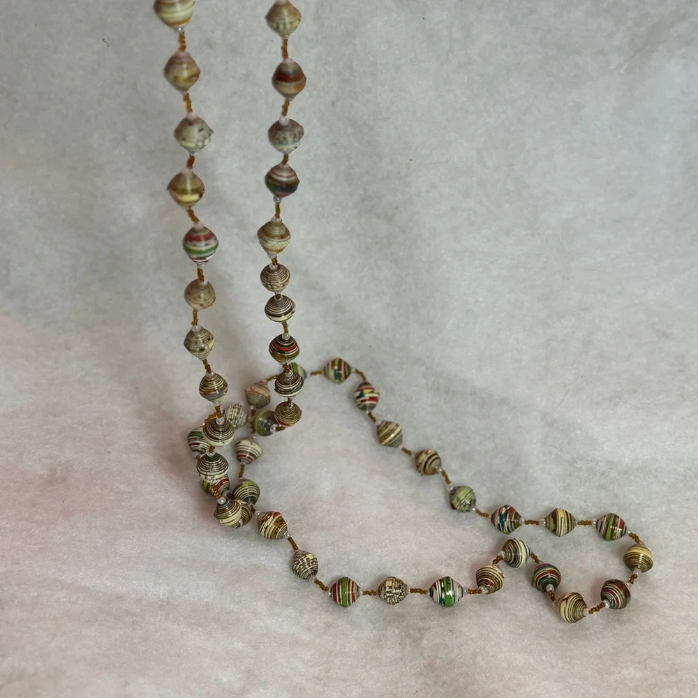Handcrafted Handmade Uganda Rolled Recycled Paper Bead For Life‎ Necklace- 28”